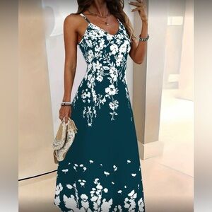 Floral Teal Blue Maxi Dress